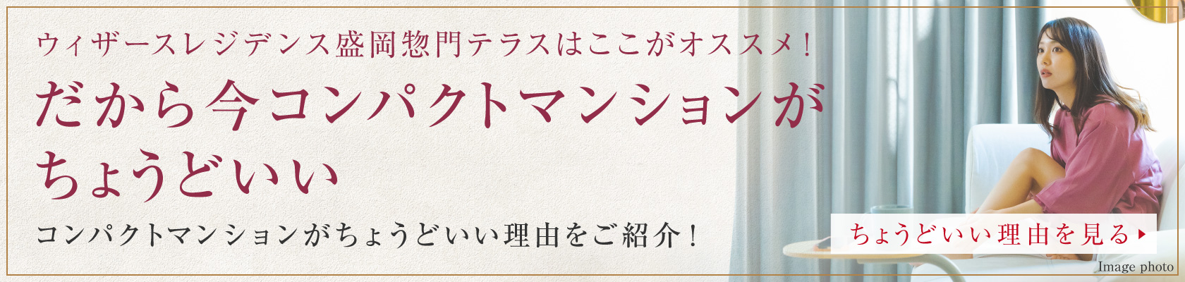 ウィザースレジデンス盛岡惣門テラスはここがオススメ！
「だから今コンパクトマンションがちょうどいい」
コンパクトマンションがちょうどいい理由をご紹介！